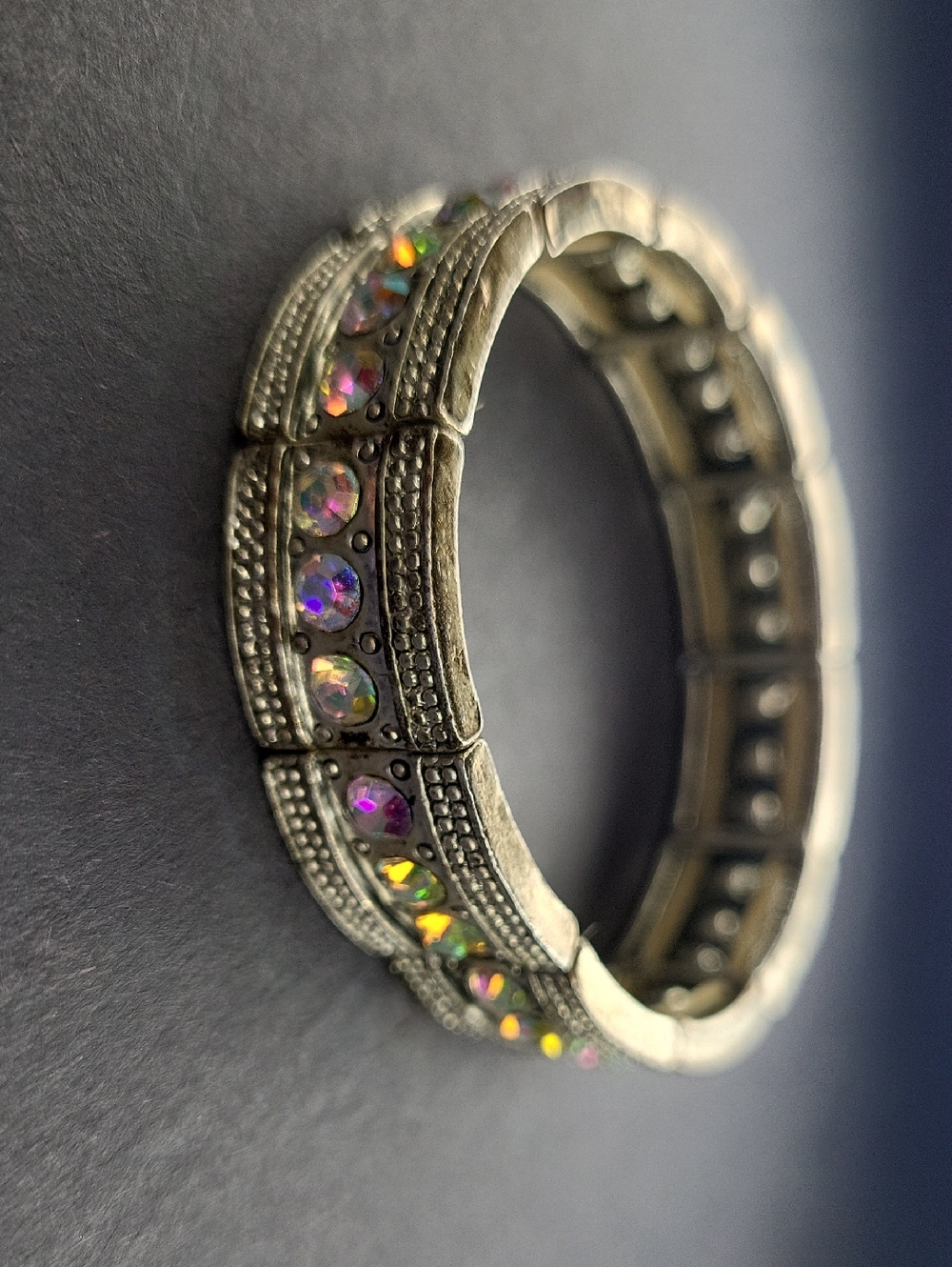 Silver-Tone Aurora Crystal Stretch Bracelet